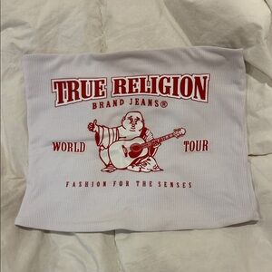 True Religion White Tube Top with Red Graphic
